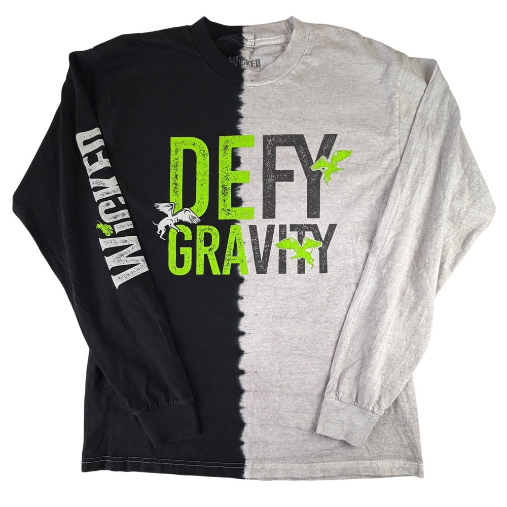 Wicked The Musical Defy Gravity Split Dye Long Sleeve Shirt Unisex M Black Grey